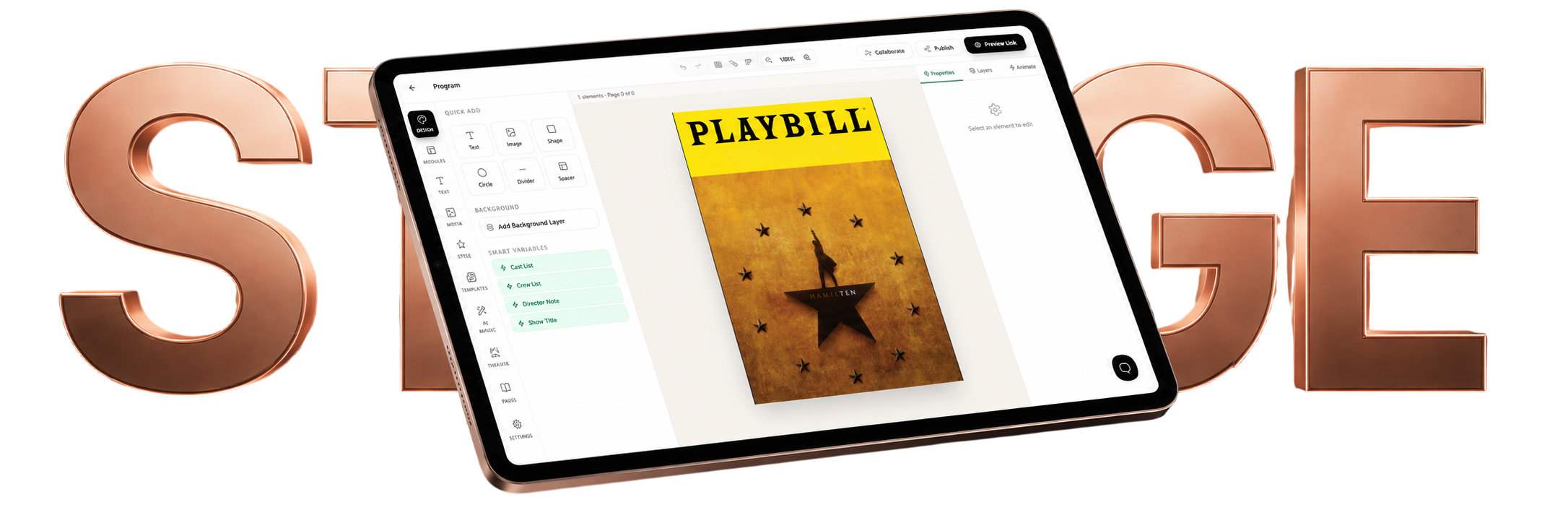 Playbill Studio running on an iPad